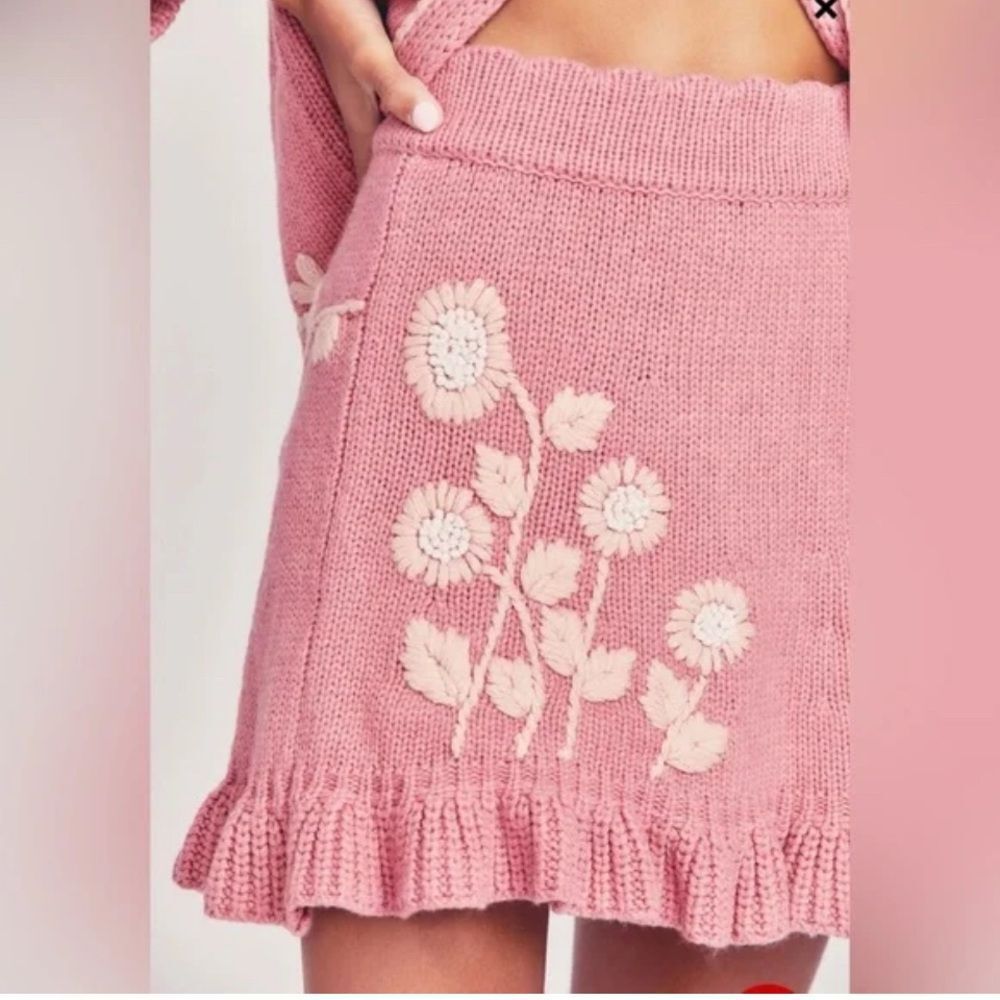 LoveShackFancy Oxford Wool Blend Mini Sweater Skirt in Pink Size S